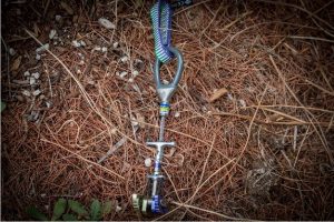 Rock climbing cam with a 3 stripe wide rectangular label